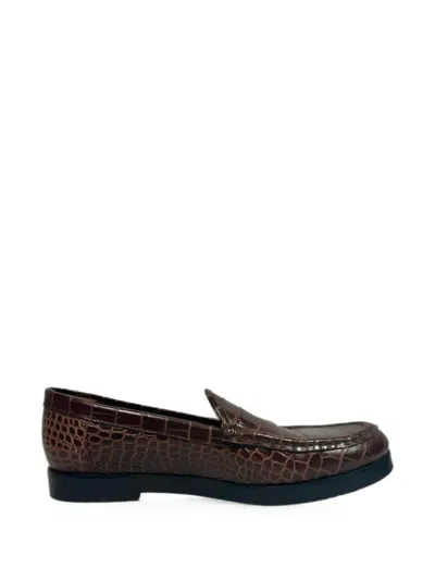 Pre-owned Manolo Blahnik 2020s Ralone Croc-effect Leather Loafers In Brown