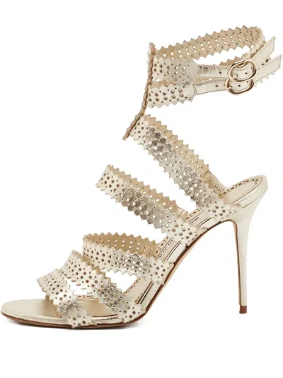 Pre-owned Manolo Blahnik 2024 110mm Cut-out Sandals In Yellow