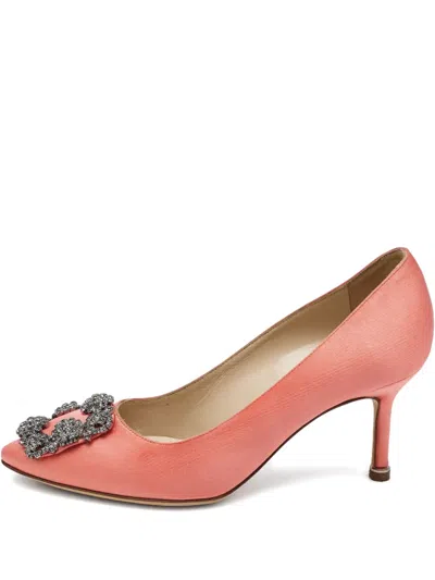 Pre-owned Manolo Blahnik 2024 Crystal Buckle Satin Pumps