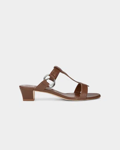 Manolo Blahnik 30mm Mionamu Leather Mule Sandals In Brown