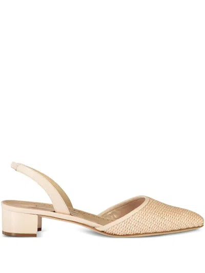 Manolo Blahnik 30mm Raffro Samba Tondo Woven Slingback Pumps In Gold