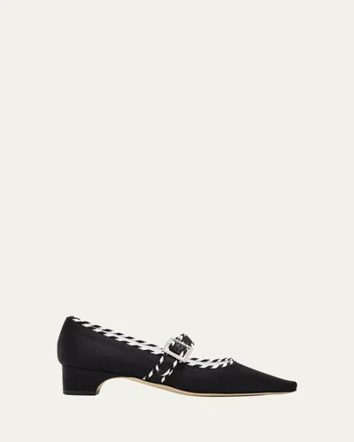Manolo Blahnik 30mm Zaera Satin Mary Jane Pumps In Black