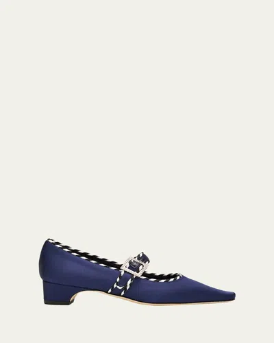 Manolo Blahnik 30mm Zaera Satin Mary Jane Pumps In Blue