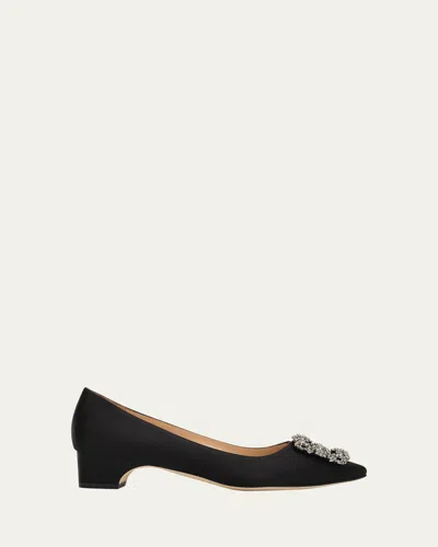 Manolo Blahnik 40mm Hangisibar Embellished Buckle Satin Pumps In Black