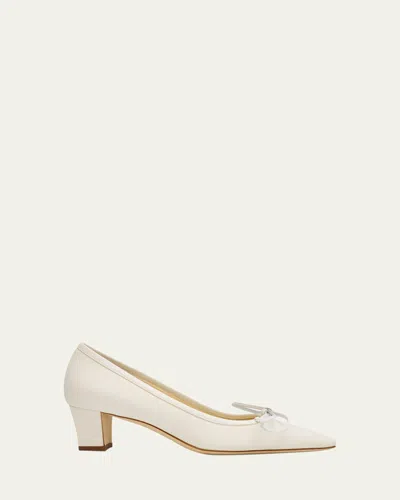 Manolo Blahnik 45mm Martebal Satin Ballerina Pumps In White