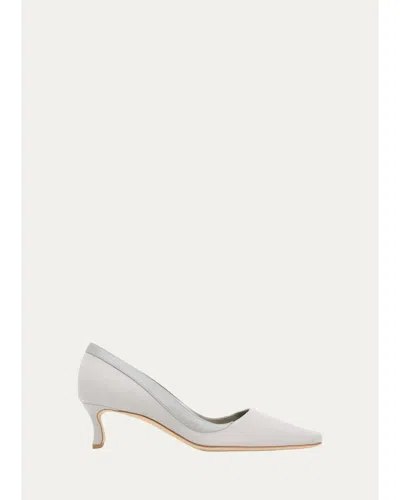 Manolo Blahnik 50mm Armelia Mixed Leather Pumps In White