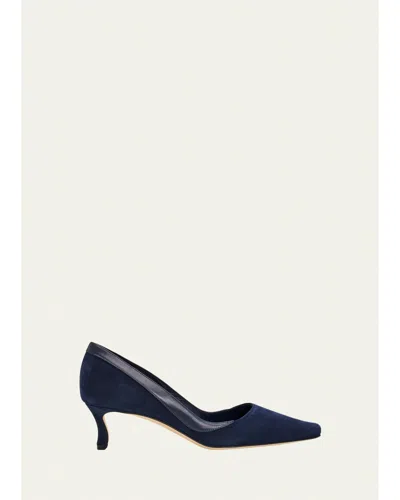 Manolo Blahnik 50mm Armelia Suede Pumps In Blue