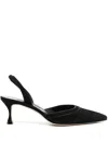 Manolo Blahnik Chongasli 70 Leather Slingback Pump In Schwarz