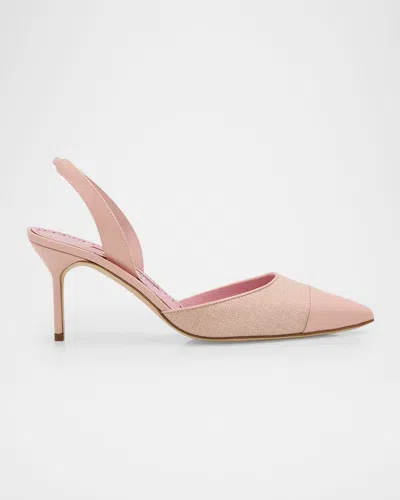 Manolo Blahnik 50mm Capsli Linen And Leather Slingback Pumps In Pink