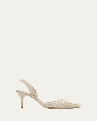 MANOLO BLAHNIK 50MM CAROLYNE WOVEN KITTEN-HEEL HALTER PUMPS