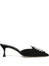 Manolo Blahnik 50mm Embellished Suede Heeled Mules In Black