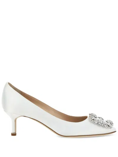 Manolo Blahnik 50mm Hangisi Pumps In Weiss