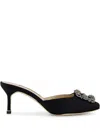Manolo Blahnik Hangisimu 70 Black Satin Mules In Black