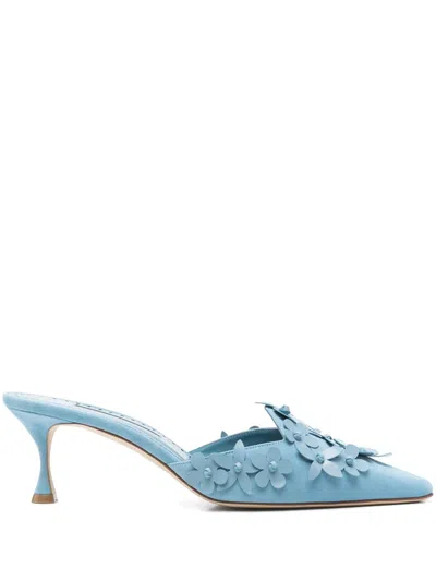 Manolo Blahnik 50mm Harnes Mules In Blue