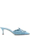Manolo Blahnik Light Blue Suede Harnes Mules