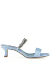 Manolo Blahnik 50mm Kifasan Crystal-embellished Satin Sandals In Blue