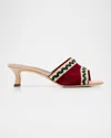 Manolo Blahnik 50mm Marebis Embroidered Kid Suede Mule Sandals In Red