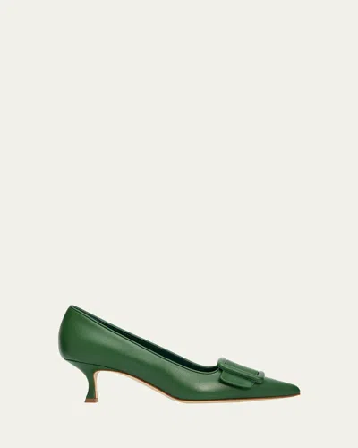 Manolo Blahnik Maysale Buckle-detail Pointed-toe Pumps In Green