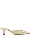 Manolo Blahnik Crocodile Embossed Leather Mules In Neutrals