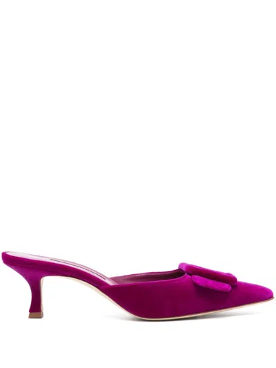 Manolo Blahnik 50mm Maysale Mules In Purple