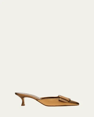Manolo Blahnik 50mm Maysalebi Embossed Metallic Leather Mules In Multi