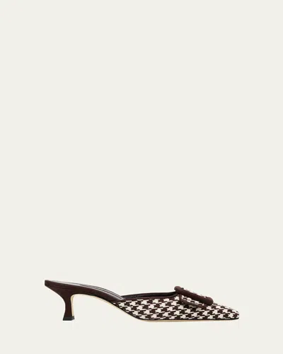 Manolo Blahnik 50mm Maysalebi Houndstooth Mule Pumps In Multi