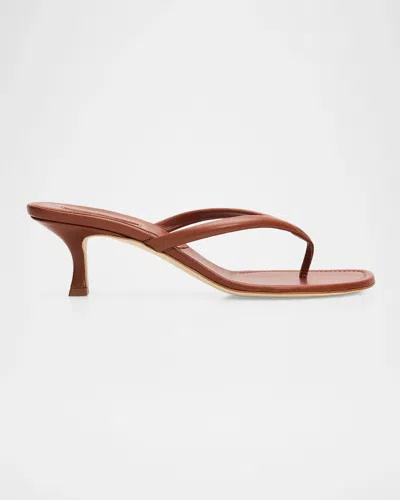 Manolo Blahnik 50mm Paterno Leather Thong Sandals In Brown