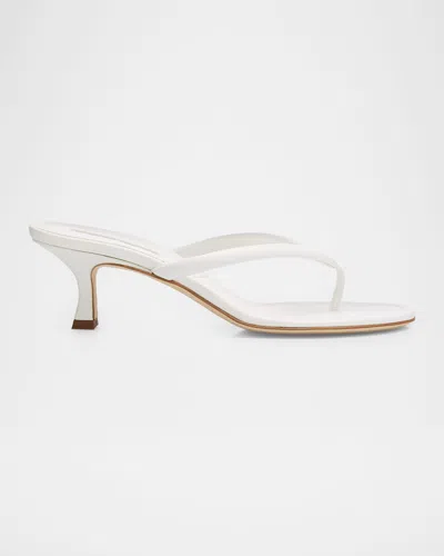 Manolo Blahnik 50mm Paterno Leather Thong Sandals In White