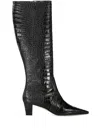 Manolo Blahnik 50mm Penelope Crocodile-effect Boots In Black