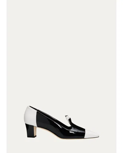 Manolo Blahnik 50mm Polastron Bicolor Patent Leather Loafer Pumps In Black