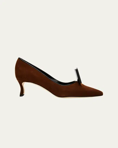 Manolo Blahnik 50mm Potoka Suede Pumps In Brown