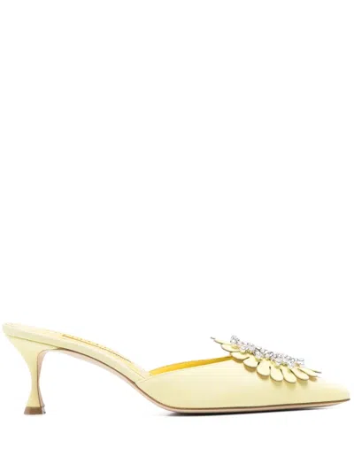 Manolo Blahnik 50mm Shogmu Mules In Yellow