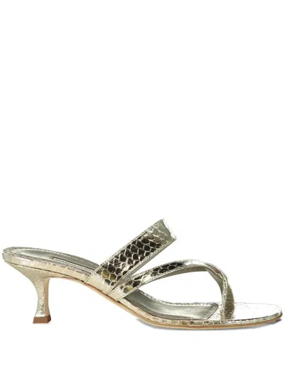 Manolo Blahnik 50mm Susaperf Snakeskin Sandals In Brown