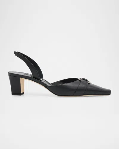 Manolo Blahnik 50mm Trixa Visconti Leather Slingback Pumps In Black