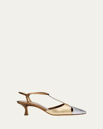 Manolo Blahnik 50mm Turgimod Metallic Leather T-strap Pumps In Multi