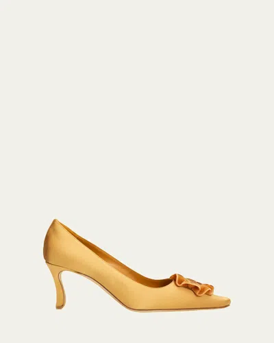 Manolo Blahnik 60mm Fortan Satin Pumps In Yellow