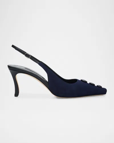 Manolo Blahnik 70mm Alexapla Suede Slingback Pumps In Blue