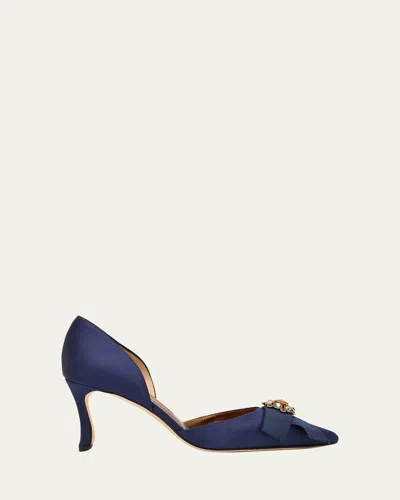 Manolo Blahnik 70mm Apidosa Embellished Satin Bow Pumps In Blue