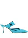 Manolo Blahnik Brontiamusa Mules With Strap And Stiletto Heel In Blue