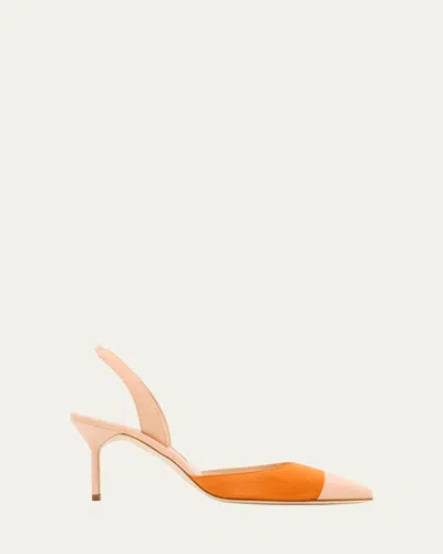 Manolo Blahnik 70mm Capsli Bicolor Suede Pumps In Nude