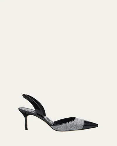 Manolo Blahnik 70mm Capsli Linen Slingback Pumps In Black