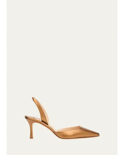 Manolo Blahnik 70mm Carolyne Metallic Leather Slingback Pumps In Gold