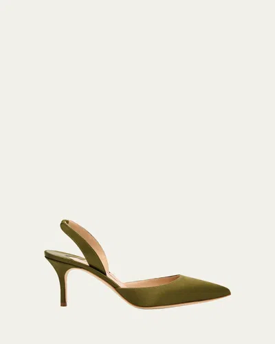 Manolo Blahnik 70mm Carolyne Satin Slingback Pumps In Green