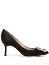 Manolo Blahnik 70mm Hangisi Crystal-buckle Pumps In Black