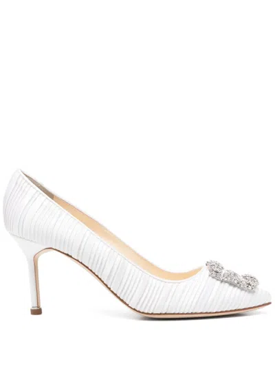 Manolo Blahnik White 70mm Hangisi Pumps In Weiss