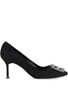 Manolo Blahnik Hangisi 50 Fmc Crystal-embellished Satin Pumps In Black
