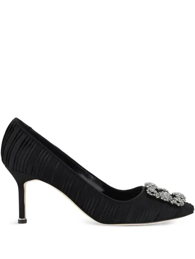 Manolo Blahnik Satin Hangisi Pumps In Black