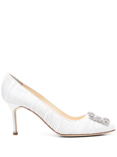 Manolo Blahnik 70mm Hangisi Pumps In White