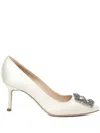 Manolo Blahnik Hangisi Embellished Buckle Pumps In White