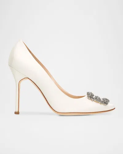 Manolo Blahnik 70mm Hangisi Satin Pumps With Crystal Buckle In Multi